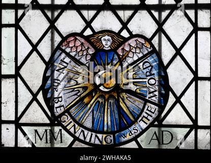 Millennium stained glass, St. Mary`s Church, Adderbury, Oxfordshire, England, UK Stock Photo